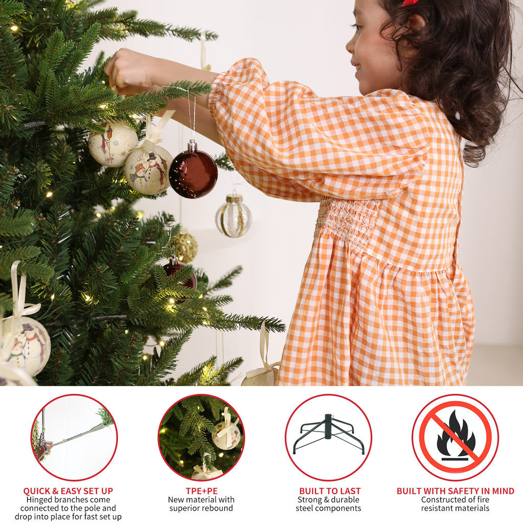 Balsam Fir Heritage 7.5ft Christmas Tree Pre-Lit Artificial Full With Low-Voltage Warm LED Lights, Foldable Stand & Realistic Flame-Resistant Branches